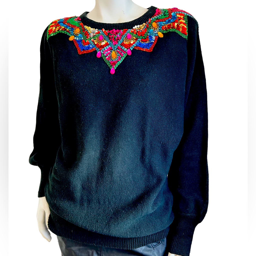 Sml Brand Sport Ltd Black Sweater Sequins Excellent Cond Christmas Circa 1991